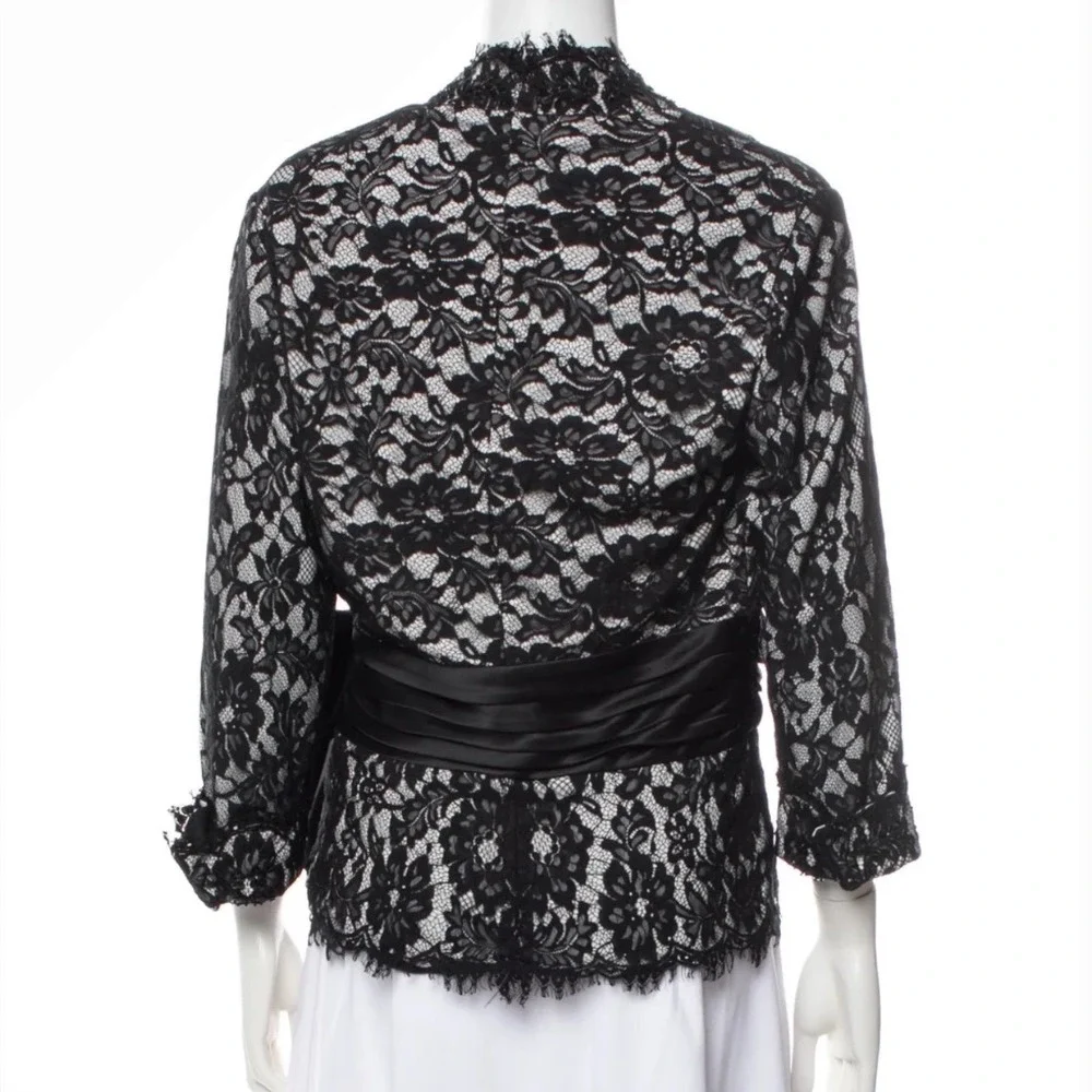 Tadashi Shoji Black Floral Lace Wrap Top V-Neck Sequin Bead Sash JRD9316 14